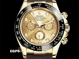 ROLEX 勞力士 Cosmograph Daytona 宇宙計時型 迪通拿 116518LN 計時碼表 <font color="#f5dea8">原廠鑽石時標 皇帝金面盤 18K黃金材質</font> 116518 LN 陶瓷錶圈 <font color="#FF0000">市場稀少全金鑽面 2018年保卡</font> 賽車錶 自動上鍊 40mm