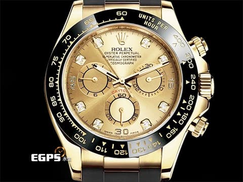 ROLEX 勞力士 Cosmograph Daytona 宇宙計時型 迪通拿 116518LN 計時碼表 原廠鑽石時標 皇帝金面盤 18K黃金材質 116518 LN 陶瓷錶圈 市場稀少全金鑽面 2018年保卡 賽車錶 自動上鍊 40mm