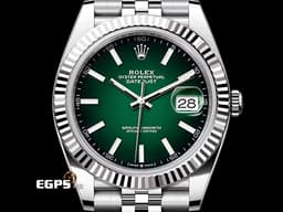 ROLEX 勞力士 Datejust 41 蠔式日誌型 126334 不鏽鋼材質 DJ41 最新款 煙燻綠漸層面盤 經典三角坑紋錶圈 <font color="#FF0000">2026年木紋保卡 紀念型（Jubilee）五銖錶帶</font> 自動上鍊 41mm