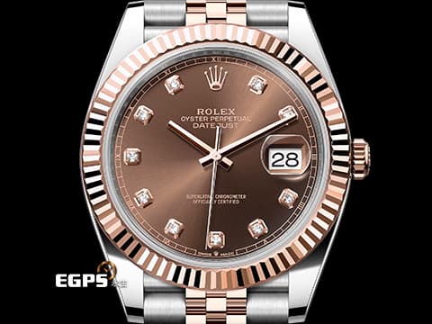 ROLEX 勞力士 Datejust 126331 蠔式日誌型 18K玫瑰金材質 半金款&nbsp;巧克力色面盤搭配鑽石時標&nbsp;2021年保卡 紀念型五銖錶帶 自動上鍊 41mm