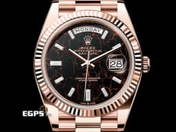 ROLEX 勞力士 Day-Date 40 DD 蠔式 星期日曆型 228235 <font color="#fdb435">永恆玫瑰金 赤鐵石英 稀少的特殊礦石面盤 </font><font color="#05f0f0">原廠鑲嵌方形鑽石時標</font> <font color="#ff0000">2026年6月 新式木質保卡</font> 自動上鍊 40mm