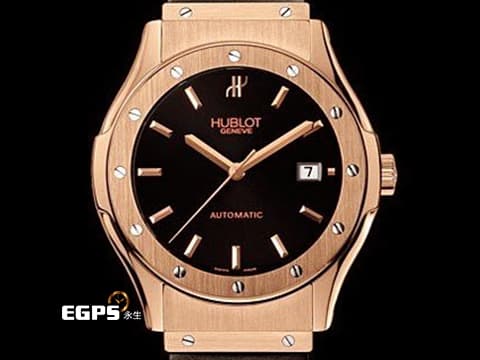 HUBLOT 宇舶 Classic Fusion 經典融合 1915.NE10.8 18K玫瑰金材質 簡約黑色面盤 大三針 整支重約3.4兩 自動上鍊 42mm