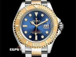 ROLEX 勞力士 Yacht-Master 16623 遊艇名仕 18K黃金材質 半金款 夜光賓士指針 雙向旋轉錶框 <font color="#0582f5">少見藍色面盤</font> 自動上鏈 40mm