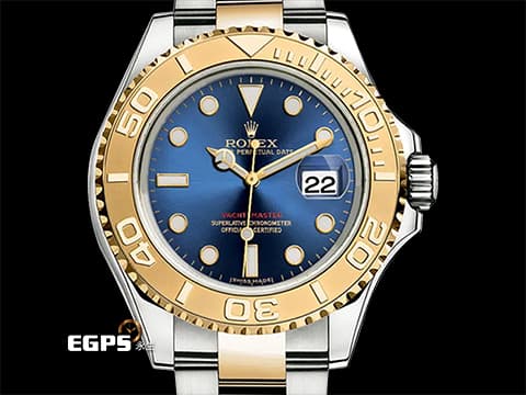 ROLEX 勞力士 Yacht-Master 16623 遊艇名仕 18K黃金材質 半金款 夜光賓士指針 雙向旋轉錶框 少見藍色面盤 自動上鏈 40mm