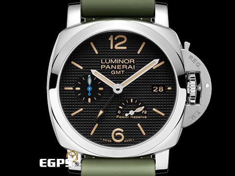 PANERAI 沛納海 Luminor 1950 3 Days GMT Power Reserve PAM01537 巴黎釘紋飾面盤 菸草色夜光時標 菸草面 兩地時區 三日鍊 動力顯示 藍色小秒針&nbsp;PAM1537 不鏽鋼&nbsp;2018年保卡&nbsp;自動上鏈 42mm