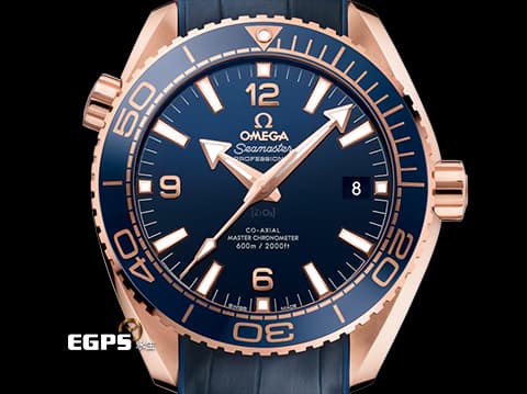 OMEGA 歐米茄 Planet Ocean 600&nbsp;21563442103001 18K玫瑰金材質 藍色陶瓷單向旋轉錶圈、錶殼&nbsp;2025年保卡 新錶訂價：999,000元&nbsp;同軸擒縱 自動上鏈 43.5mm