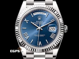 ROLEX 勞力士 Oyster Day-Date 40 蠔式 日期星期型 228239 <font color="#1e90ff">立體羅馬時標搭配 藍色太陽放射紋面盤</font> 18K白金 <font color="#FF0000">2016年保卡</font> 經典三角坑紋錶框 元首型（President）總統帶 DD40 &nbsp;自動上鍊 40mm