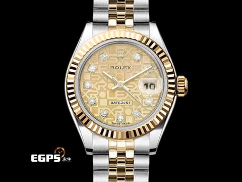 ROLEX 勞力士 Datejust 179173 DJ26 18K黃金材質 半金款 蠔式&nbsp;金色紀念雕紋面盤 原廠鑲嵌鑽石時標 自動上鏈&nbsp;26mm