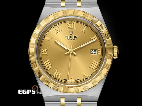 TUDOR 帝舵 ROYAL 皇家系列 28503-0003 不鏽鋼材質 香檳金色面盤 羅馬數字時標&nbsp;2026年保卡 自動上鍊 38mm
