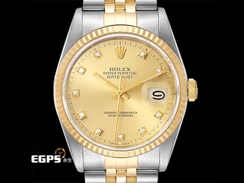 ROLEX 勞力士 DATEJUST 16233 經典蠔式日誌型 不鏽鋼&amp;18K黃金材質 半金款 鑲嵌鑽石時標 香檳金色面盤  自動上鍊 36mm