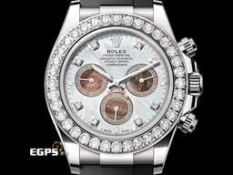ROLEX 勞力士 Cosmograph Daytona 宇宙計時型 迪通拿 126589RBR 18K白金材質 <font color="#05f0f0">原廠鑲嵌36顆鑽石錶圈、8顆鑽石時標 鮮明對比黑、白兩色珍珠貝母面盤&nbsp;</font><font color="#FF0000">2025年保卡&nbsp;</font>賽車計時碼表&nbsp;自動上鏈 40mm
