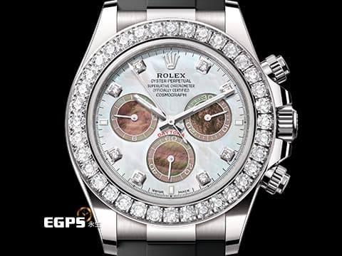 ROLEX 勞力士 Cosmograph Daytona 宇宙計時型 迪通拿 126589RBR 18K白金材質 原廠鑲嵌36顆鑽石錶圈、8顆鑽石時標 鮮明對比黑、白兩色珍珠貝母面盤&nbsp;2025年保卡&nbsp;賽車計時碼表&nbsp;自動上鏈 40mm
