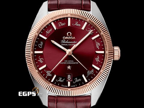OMEGA 歐米茄 Constellation 星座 Globemaster Annual Calendar 系列 13023412211001「Pie Pan Dial 多邊型立體紅色錶盤」Sedna金材質 半金款 年曆錶&nbsp;2022年台灣公司貨 自動上鏈 41mm