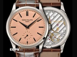 Patek Philippe 百達翡麗 PP Calatrava系列&nbsp;6196P-001 PT950 鉑金材質&nbsp;<font color="#ff9924">瑩潤玫瑰金色錶盤 鮭魚色</font>&nbsp;<font color="#ff0000">2026年保單</font> 手動上鍊 38mm