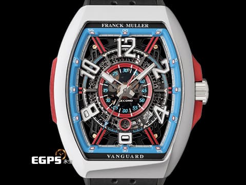 Franck Muller 法蘭穆勒 FM Vanguard&nbsp;Racing Skeleton V45SCDTSQTRCGJ&nbsp;藍色&amp;紅色元素 賽車風格鏤空面盤&nbsp;限量50支 2023年保單 自動上鏈 44x54 mm
