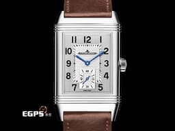Jaeger-LeCoultre 積家 Reverso Classic Large Small Second 翻轉系列 Q3858522 <font color="#ababab">銀白色雕紋面盤</font><font color="#1954b3">搭配藍鋼指針</font> 經典 大型款 小秒針 不鏽鋼 <font color="#ff0000">2023年保單</font> 手動上鍊 27.4 x 45.6mm