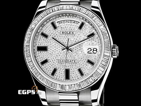 ROLEX 勞力士 DAY-DATE 218399BRIL-83219 18K白金材質 原廠鑲嵌滿天星鑽石面盤 原廠鑽石時標&nbsp;已回勞力士原廠保養，延長保固至2027年10月&nbsp;自動上鍊 41mm