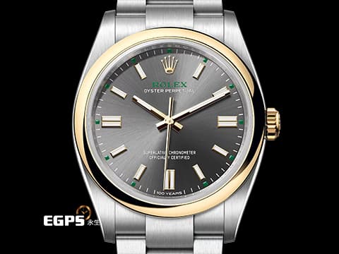ROLEX 勞力士 Oyster Perpetual 36 蠔式恆動型 126003 OP36 不鏽鋼&amp;18K黃金材質 半金&nbsp;今年最新款 100週年紀念款 石板灰色太陽放射紋面盤 100週年字樣 勞力士綠色「ROLEX」字樣以及綠色方格時標&nbsp;2026年保卡 自動上鍊 36mm