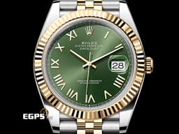 ROLEX 勞力士 DateJust 41 蠔式日誌型 126333 <font color="#f5cd3d">18K黃金材質 半金款</font> DJ41 經典三角坑紋錶圈 <font color="#98f570">新款綠色面盤搭配金質立體羅馬時標</font>&nbsp;<font color="#FF0000">2026年保單 紀念型（Jubilee）五銖錶帶</font> 自動上鍊 41mm