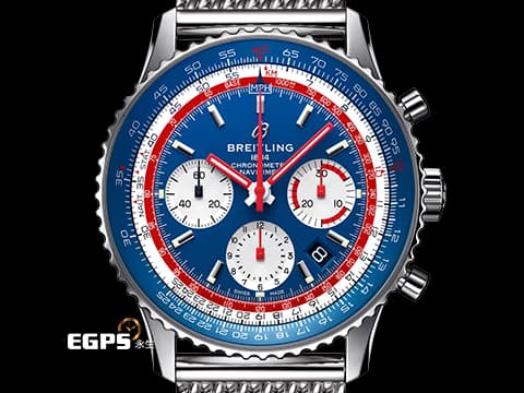 BREITLING 百年靈 NAVITIMER B01 CHRONOGRAPH 航空計時 AB01212B1C1A1 不鏽鋼材質 藍紅配色面盤 泛美特別版&nbsp;百年靈自製01機芯 2020年保單  自動上鍊 43mm