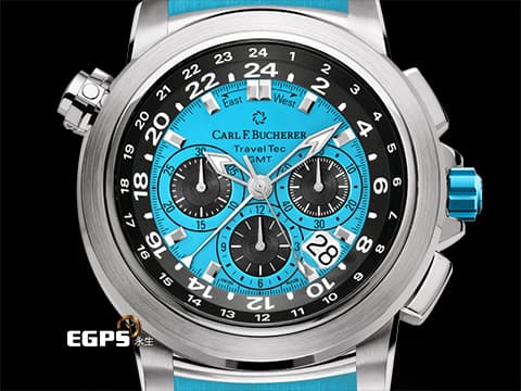 Carl F. Bucherer 寶齊萊 Patravi ChronoGrade 柏拉維 00.10620.08.53.2 三地時間顯示 GMT 不鏽鋼材質 藍色面盤、原廠橡膠錶帶 2020年保卡 台灣公司貨 自動上鍊 46.6mm