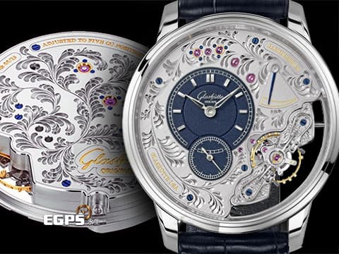 GLASHUTTE ORIGINAL 格拉蘇蒂 PanoInverse系列 1-66-08-01-03-50 鉑金材質【優美頂級規格手工雕花~ 德國製錶頂級工藝~】鉑金材質 鏤空雕花面盤 德製工藝 偏心機芯 四分之三夾板 品牌標誌的雙鵝頸  2019年保單 台灣公司貨 全球限量25只  手動上鍊 42mm