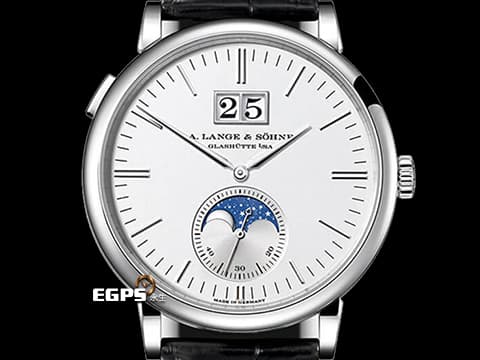 A.LANGE &amp; SOHNE 朗格 SAXONIA Annual Calendar 大日期窗 384.026  白K金材質 銀白色面盤 優美月相顯示 絕美德國工藝 經典大日期窗 錶界的頂級傳奇藝術 2020年保單 台灣公司貨 自動上鍊 40mm