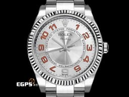 ROLEX 勞力士 Air-King 蠔式 空中霸王 114234&nbsp;<font color="#ec7846">橘色數字時標搭配同心圓雕紋面盤</font>&nbsp;經典 不鏽鋼 大三針 <font color="#ff0000">少數配備太陽圈空霸 值得擁有</font> 自動上鏈 34mm