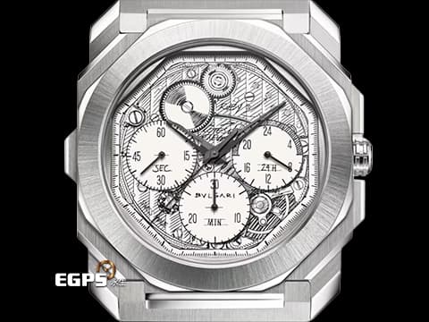 BVLGARI 寶格麗 Bulgari Octo Finissimo系列 104192 手繪機芯草圖銀色面盤 環形自動盤 八角形多稜角設計錶框 小秒針&nbsp;超薄 GMT&nbsp;不鏽鋼材質&nbsp;2024年保卡 限量140支&nbsp;自動上鍊 40mm