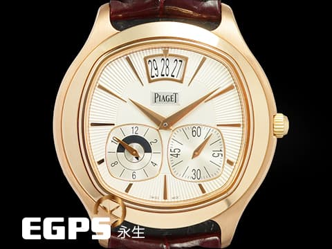 PIAGET 伯爵 Emperador Coussin系列 Dual Time Zone 兩地時間 小秒針 G0A32017&nbsp;玫瑰金材質 銀白色雕紋面盤 枕型&nbsp;台灣公司貨 限量200只&nbsp;自動上鍊 42mm