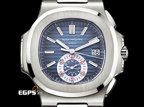 Patek philippe 百達翡麗 PP錶 Nautilus 金鷹系列 鸚鵡螺 不鏽鋼鍊帶款 5980/1A-001 時分同軸計時碼錶 絕版日內瓦印記、漸層深藍色橫條紋面盤&nbsp;自動上鍊 40.5mm