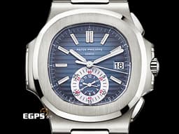 Patek philippe 百達翡麗 PP錶 Nautilus 金鷹系列 鸚鵡螺 不鏽鋼鍊帶款 5980/1A-001 <font color="#05f0f0">時分同軸計時碼錶 絕版日內瓦印記、漸層深藍色橫條紋面盤</font>&nbsp;自動上鍊 40.5mm