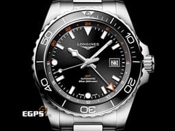 LONGINES 浪琴 HYDROCONQUEST GMT 康卡斯 深海征服者 L38904566 兩地時間 不鏽鋼材質&nbsp;<font color="#05f0f0">浪鬼 黑色陶瓷錶圈 黑色面盤 黑水鬼</font>&nbsp;<font color="#ff0000">2025年保卡</font>&nbsp;潛水錶 自動上鍊 41mm