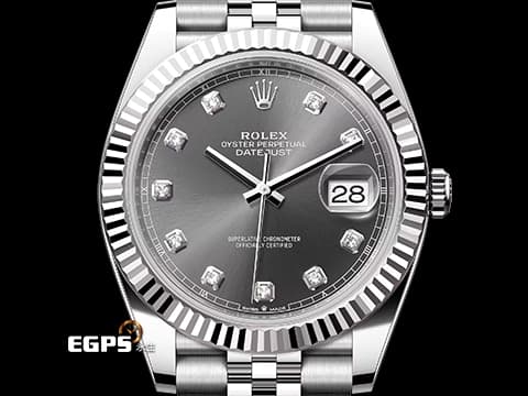 ROLEX 勞力士 Datejust 41 蠔式日誌型 DJ41 不鏽鋼材質 126334G 經典三角坑紋錶圈&nbsp;原廠鑽石時標 石板灰色面盤&nbsp;&nbsp;2026年保卡 紀念型（Jubilee）五銖錶帶 自動上鍊 41mm