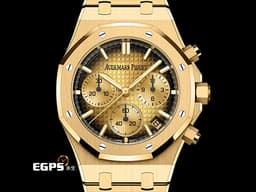 Audemars Piguet 愛彼 AP錶 Royal Oak Chronograph 皇家橡樹 <font color="#ffcf24">18K黃金材質&nbsp;26240BA.OO.1320BA.02 煙燻金色「Grande Tapisserie」格紋面盤</font>&nbsp;飛返 計時碼表 <font color="#ff0000">2026年保卡 保有原廠膠膜</font>&nbsp;自動上鍊 41mm