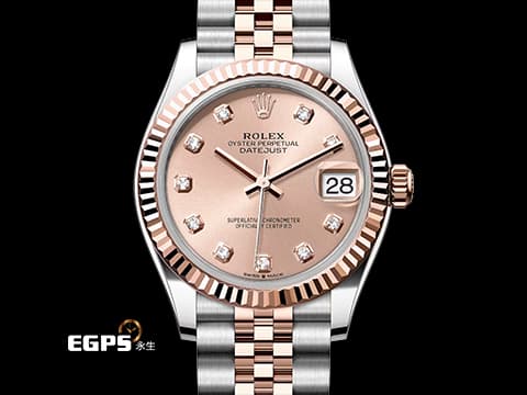 ROLEX 勞力士 Datejust 31 蠔式日誌型 278271 不鏽鋼&amp;18K玫瑰金材質 半金款 原廠鑲嵌鑽石時標 日亮金色面盤&nbsp;2026年木質保卡 紀念型五銖款錶帶&nbsp;自動上鏈 31mm