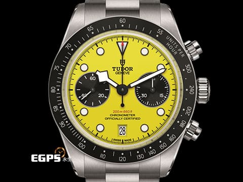 TUDOR 帝舵 Heritage Black Bay Chrono 碧灣 79310N-0001&nbsp;最熱門、最具話題性 黃色熊貓面盤 【大黃蜂】&nbsp;計時碼錶 不鏽鋼材質&nbsp;2026年保卡 搭配最新快速調節「T-fit」折疊扣 自動上鍊 39mm