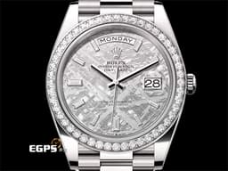 ROLEX 勞力士 DayDate 40 蠔式 星期日曆型 228349RBR <font color="#77ebf3">Met Meteorite 隕石面盤 梯鑽時標&nbsp;原廠鑽圈</font> 228349RBR 經典 DD40 18K白金材質&nbsp;<font color="#FF0000">2026年保單 元首型（President）錶帶 總統帶&nbsp;</font>自動上鍊<font color="#FF0000">&nbsp;</font>40mm