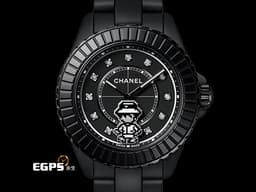CHANEL 香奈兒 J12 Caliber 12.1系列 COCO GAME Caliber H11063 <font color="#0582f5">霧面黑色高抗磨陶瓷 霧面黑色錶盤 原廠鑲嵌鑽石時標</font>&nbsp;<font color="#05f0f0">香奈兒女士造型秒針</font> 專利不鏽鋼蝴蝶扣 <font color="#FF0000">透明錶背 2026年保卡</font>&nbsp;自動上鍊 38mm