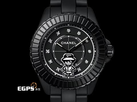 CHANEL 香奈兒 J12 Caliber 12.1系列 COCO GAME Caliber H11063 霧面黑色高抗磨陶瓷 霧面黑色錶盤 原廠鑲嵌鑽石時標&nbsp;香奈兒女士造型秒針 專利不鏽鋼蝴蝶扣 透明錶背 2026年保卡&nbsp;自動上鍊 38mm