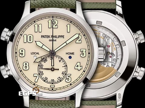 PATEK PHILIPPE 百達翡麗 PP錶 Calatrava Pilot Travel Time 飛行錶 5524G-010 白K金材質 復古風格漆面乳白色面盤 兩地時間 日夜顯示 2026年保單 官方新錶定價：2,096,000元&nbsp;自動上鍊 42mm