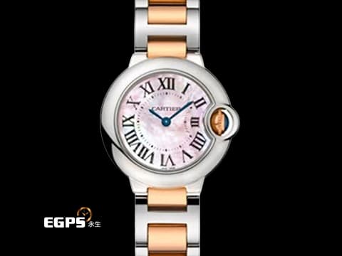 CARTIER 卡地亞 Ballon Bleu de Cartier 藍氣球 W2BB0009 雙色精鋼與18K玫瑰金鏈節 &nbsp;藍鋼劍形指針、羅馬數字時標&nbsp;石英機芯 28.6mm