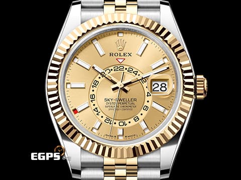 ROLEX 勞力士 Sky-Dweller 336933 蠔式 天行者 18K黃金材質 半金款 最新9002機芯 皇帝金色面盤&nbsp;兩地時間 年曆錶 沙羅系統 經典三角坑紋錶圈 2025年保卡 紀念型（Jubilee）五銖錶帶 自動上鍊 42mm