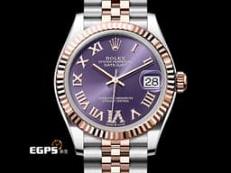 ROLEX 勞力士 DateJust 31 蠔式日誌型 278271 <font color="#B15BFF">原廠VI鑲鑽時標 茄紫色面盤</font> 永恆玫瑰金 半金款 DJ31 經典三角坑紋外圈 <font color="#FF0000">2026年保卡 紀念型（Jubilee）五銖錶帶</font> 自動上鍊 31mm