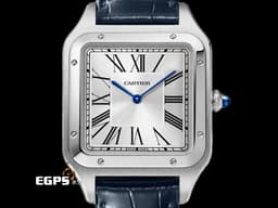 CARTIER 卡地亞 Santos-Dumont 山度士 杜蒙特 WSSA0032 經典 超大型款<font color="#ffb43f">&nbsp;</font><font color="#2f6ce4">鑲嵌藍色寶石錶冠 藍鋼指針</font><font color="#49bcd7">&nbsp;</font>不鏽鋼材質&nbsp;<font color="#FF0000">2022年保單 </font> 手上鍊 46.6x33.9mm