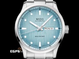MIDO 美度 Multifort M Freeze 先鋒系列冰川藍 M038.430.11.041.00 不鏽鋼材質 <font color="#05f0f0">漸變冰川藍面板 垂 直絲光緞面打磨紋理</font>&nbsp;<font color="#FF0000">2026年&nbsp;</font>自動上鍊 42mm