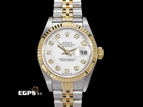 ROLEX 勞力士 Lady-Datejust 26 蠔式日誌型 79173 包檯鑽石時標 18K黃金 半金款&nbsp;DJ26 經典三角坑紋外圈 紀念型（Jubilee）五銖錶帶 自動上鍊 26mm