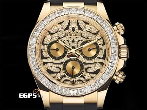 ROLEX 勞力士 DAYTONA 迪通拿 116588TBR 18K黃金材質 原廠鑲嵌鑽錶 抽象虎紋滿天星鑽石面盤 大梯鑽錶圈 足球巨星內馬爾Neymar同款  已經絕種的猛虎面 2021年保卡 自動上鏈 40mm