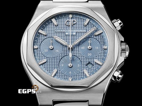 Girard Perregaux 芝柏 GP錶 Laureato 42 桂冠系列 81020-11-3370-1GM 不鏽鋼材質 計時腕錶&nbsp;冰藍色巴黎飾釘紋面盤&nbsp;2025年保卡 限量180支&nbsp;自動上鍊 42mm