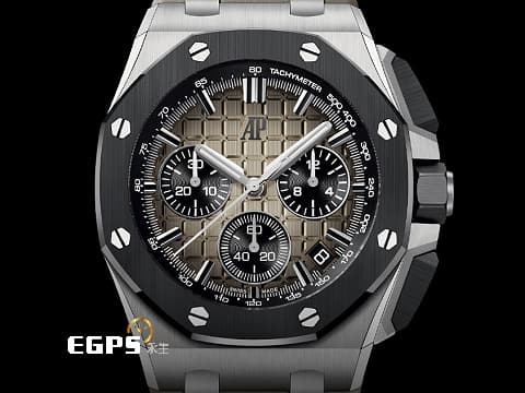 Audemars Piguet AP錶 愛彼 Royal Oak Offshore 皇家橡樹離岸型 飛返計時碼錶 26420SO.OO.A600CA.01  不鏽鋼材質 黑色陶瓷錶圈  格紋煙燻淺棕色面盤  2023年保卡 新式快拆錶帶 搭載全新4401機芯 自動上鏈 43mm